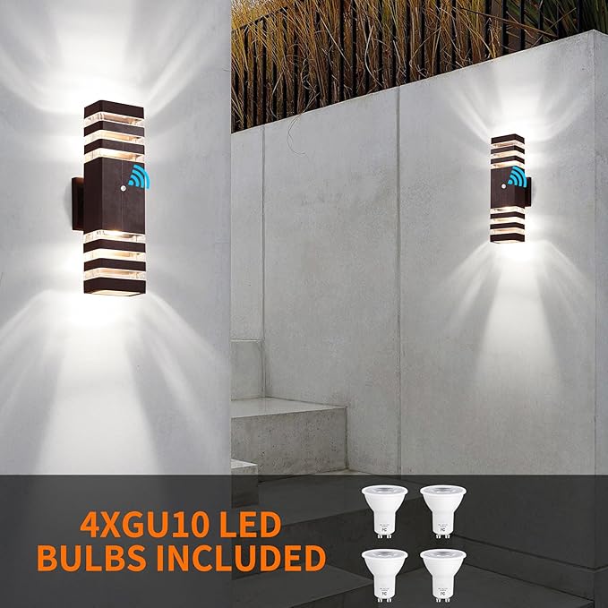 tewei Outdoor Wall Lights, Dusk to Dawn Brown Outdoor Lights for House 3-Layer Modern Exterior Light Fixture Wall Mount Waterproof Up and Down Porch Lights for Garage Entryway, 2 Pack