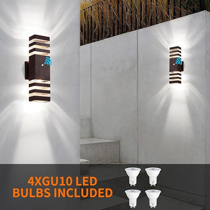 tewei Outdoor Wall Lights, Dusk to Dawn Brown Outdoor Lights for House 3-Layer Modern Exterior Light Fixture Wall Mount Waterproof Up and Down Porch Lights for Garage Entryway, 2 Pack