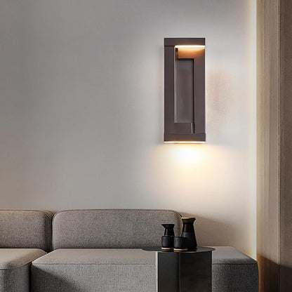 Modern Outdoor LED Wall Lights, 15" H Outside Art Wall Sconce, Bronze Wall Mount Fixture with Integrated LED 24W 2200LM 3000K, IP65 Waterproof Exterior Lamp for House, Porch, Garage