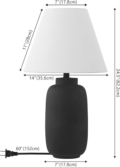 JONATHAN Y JYL5603A-SET2 24.5" Modern Minimalist Table Lamp Set of 2, Matte Black Ginger Jar Farmhouse Bedside Lamps for Bedroom, Living Room, Office with White Linen Shade, LED Bulbs Included