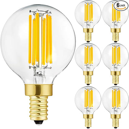 Leools e12 led Bulb dimmable g16.5 Light Bulb 6W Equal 60 Watt 600lm AC120V e12 Candelabra 60 Watt for Chandeliers,Ceiling Fan,Vanity Soft White 3000K Globe e12 Bulbs 6Pack