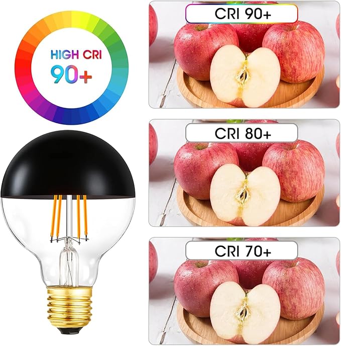 Half Chrome Light Bulb,6W (60W Equivalent) Dimmable LED Edison Bulbs,G80/G25 Globe Shape Decorative,Half Black Reflected Light,3000K Soft White CRI 90+ E26 Base Pack of 4