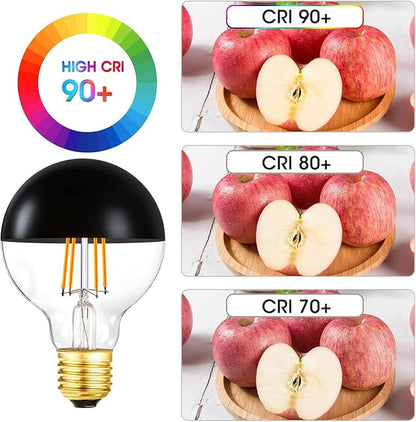 Half Chrome Light Bulb,6W (60W Equivalent) Dimmable LED Edison Bulbs,G80/G25 Globe Shape Decorative,Half Black Reflected Light,3000K Soft White CRI 90+ E26 Base Pack of 4
