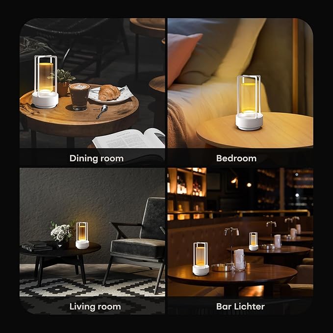 Portable Table Lamp for Indoor/Outdoor, Rechargeable Cordless Desk Lamp with Touch Sensor, 3 Way Dimmable Suitable for Bars/Cafes/Restaurants/Bedrooms/Camping Sites (White)