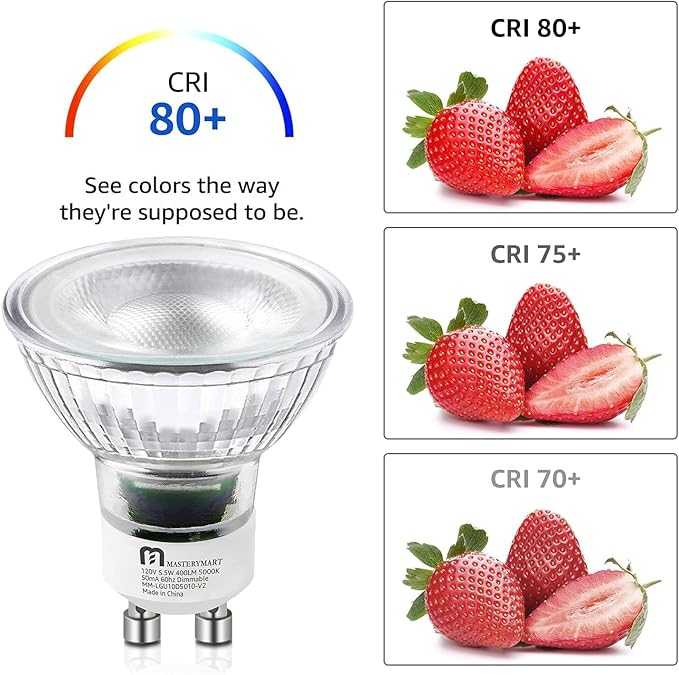 MASTERY MART GU10 LED Light Bulbs Dimmable, 50 Watt Halogen Equivalent 5.5W MR16 Spot, 400lm 40° Beam Angle Flood Light Bulbs 5000K Daylight White, 10 Pack