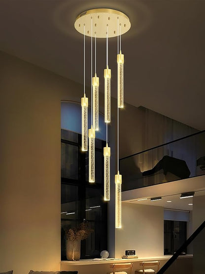 8-Light Led Chandelier, Gold Crystal Modern Led Chandelier for Dining Room, Luxury Enterway Led Dimmable Pendant Lights Fixture with Remote Control Flush Mount