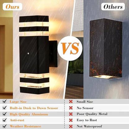Dusk to Dawn Outdoor Wall Lights, 2 Pack Up and Down Outdoor Lights for House, Waterproof Aluminum Exterior Lighting Fixtures for Porch Garage