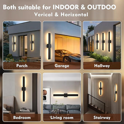 Black Long Outdoor Wall Lights Modern Exterior Lighting Fixtures 31.5 Inch Outdoor Wall Sconce LED 3000K IP65 Waterproof Wall Mount Outside Lights for House Garage Front Door Patio 2Pack