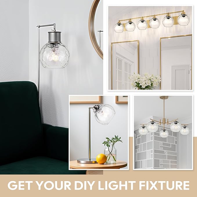 3 Pack Clear Hammered Globe Glass Shade, Glass Shades Replacements Lampshades Covers for light Fixtures with Chandelier Vanity Wall Sconces Pendants