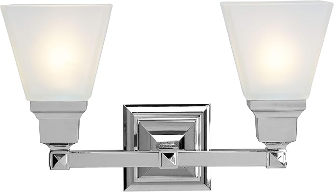 Livex Lighting 1032-05 Mission 2 Light Vanity Polished Chrome with Frosted Glass, 15 x 7.75 x 9.5