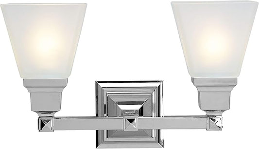 Livex Lighting 1032-05 Mission 2 Light Vanity Polished Chrome with Frosted Glass, 15 x 7.75 x 9.5