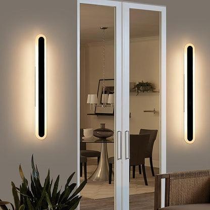 2 Pack 39.3inch Long Outdoor Led Wall Lights, IP65 Waterproof Black Outside Porch Sconces, 3 CCT 3000K/4500K/6000K, 36W, Oval Modern Exterior Wall Lighting for Garage, Patio, House, Garden