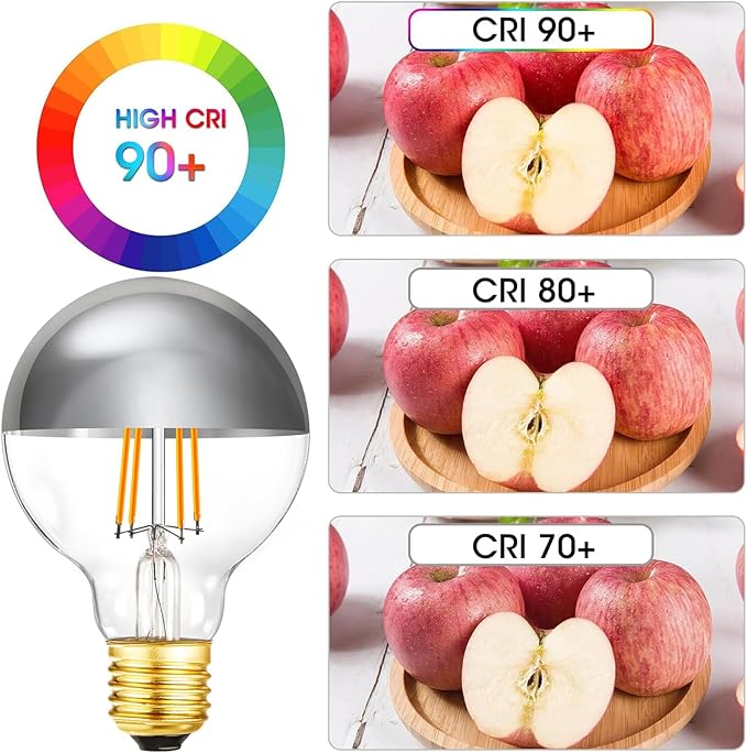 Leools Half Chrome Light Bulb 6W (60W Equivalent) Dimmable LED Edison Bulb G80/G25 Globe Shape Decorative LED Bulb Half Gold Reflected Light 3000K Soft White CR90 E26 Base Pack of 4