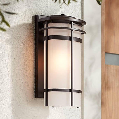 Possini Euro Design Theola Modern Outdoor Wall Light Fixture Bronze LED 16 1/4" Etched Glass Shade for Exterior Barn Deck House Porch Yard Patio Outside Garage Front Door Garden Home Roof Lawn