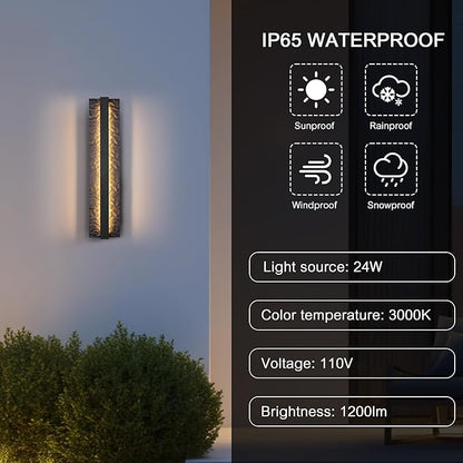 LamQee 18.5" Long Outdoor Modern LED Wall Light 3000K 1200LM, Hammered Wrought Iron and Aluminum, Linear Exterior Lighting Fixtures Wall Mount Waterproof Outside Sconce for House Porch Patio Garage