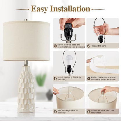Luvkczc 24.8" Ceramic Table Lamps Set of 2 with Color Temperature & Bulbs Included - Bedside Lamps for Nightstand, Living Room, Bedroom, Home Office Decor