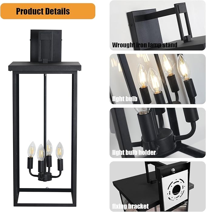 30" Extra Large Outdoor Wall Lights Exterior Wall Sconce,Black Outdoor Garage Lights,Modern Exterior Light Fixtures,Waterproof Outdoor Porch Lights for House,Front Door Light Fixture E12 Base