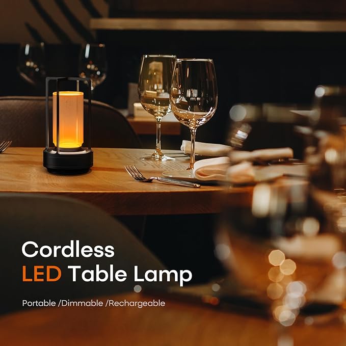 Cordless Portable LED Table Lamp, Rechargeable Battery Operated Desk Lamp with Touch Sensor, 3-Way Dimmable Suitable for Bars/Cafes/Restaurants/Bedrooms/Camping (Black)