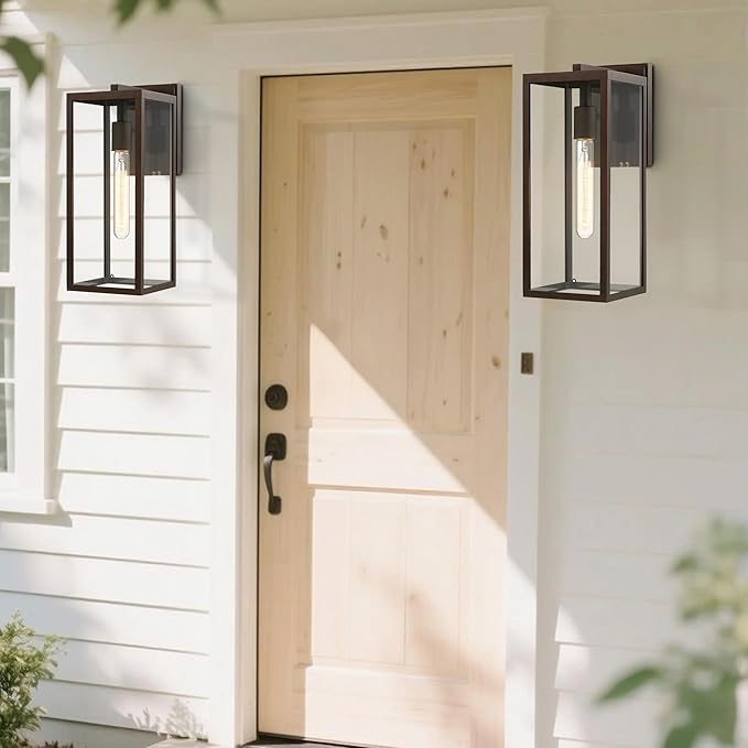 Bestshared Outdoor Wall Sconce Lights,Exterior Wall Lighting Fixtures with Clear Glass, Anti-Rust Outside Lantern Lamp for House Front Porch Doorway Patio(Oil-Rubbed Bronze,2PACK)