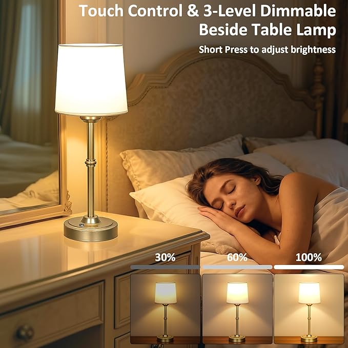 Small Bedside Table lamp for Bedroom, Cordless LED Desk Lamp with Fabric Shade, 6000mAh Rechargeable Battery Operated Lighting, 3000K Warm Ambient Light for Living Room/Restaurant/Bar/Nightstand