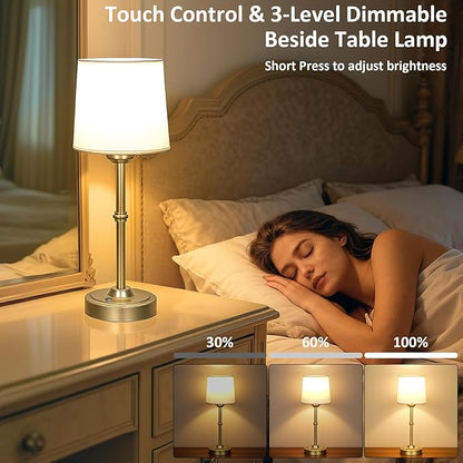 Small Bedside Table lamp for Bedroom, Cordless LED Desk Lamp with Fabric Shade, 6000mAh Rechargeable Battery Operated Lighting, 3000K Warm Ambient Light for Living Room/Restaurant/Bar/Nightstand