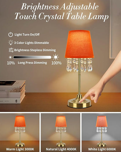 Cordless Table Lamp, 5200mAh LED Rechargeable Small Touch Lamp, 3 Colors Dimmable Battery Operated Lamp with Hanging Crystal Beads for Bedroom Restaurant Bar Home Decor, Gold