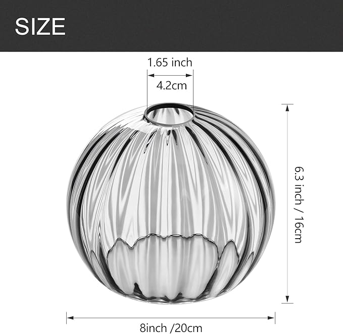 Clear Glass Shade,Replacement Globe & Cover for Lighting Fixture, 8" Diameter, Replacement with 1.65 Inch Fitter for Wall Lamps Chandeliers or Ceiling Light (2, 8Inch - Gray Glass)