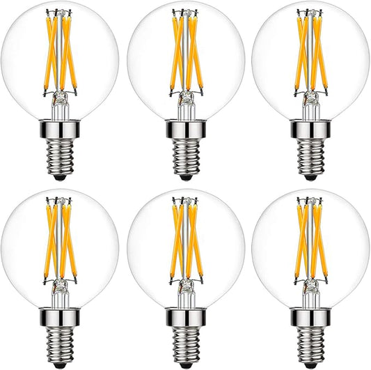 LiteHistory Dimmable G16.5 LED Light Bulb 6W Equal 60W 600lm AC120V Candelabra Bulb 60W for Chandeliers, Ceiling Fan, Vanity Warm White 2700K Globe Light Bulb 6Pack