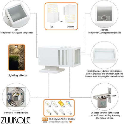 Outdoor Wall Lamp, Exterior Light Fixture - ETL Listed, Aluminum Anti-Rust Waterproof Wall Mount Rectangular Design – 1-Direction Up/Down Wall Lantern for Porch, Garage, Doorway or Patio