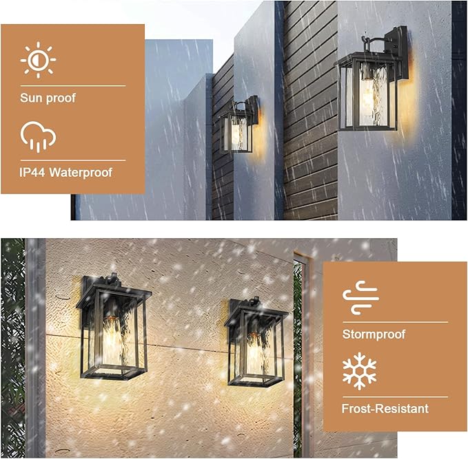 JYZ Dusk to Dawn Outdoor Wall Sconce, 12 Inch Exterior Wall Mount Lantern with Aluminum Frame, Weatherproof Black Porch Light Fixture for Front Door, Garage, Patio, Backyard, Garden JYOWL05