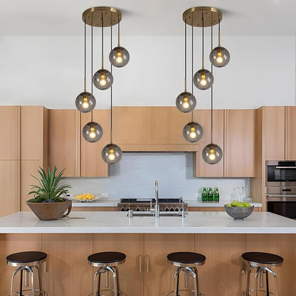 KCO Lighting 5 Light Cluster Pendant Lighting Smoke Glass Globe Chandelier Multi Pendant Light Fixture Gold Cluster Pendant Light Modern Staircase Chandelier