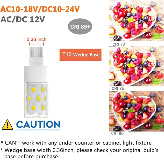 50watt T10 Wedge Base 921 LED Light Bulb 5W 500lm 6000K Daylight White 12VAC/DC for Outdoor Landscape Path, RV Camper Trailer Motorhome Marine Boat Lighting-6 Pack
