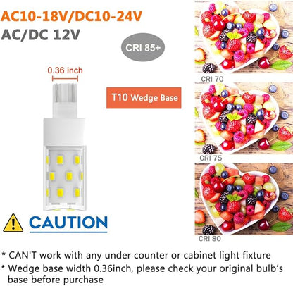 50watt T10 Wedge Base 921 LED Light Bulb 5W 500lm 6000K Daylight White 12VAC/DC for Outdoor Landscape Path, RV Camper Trailer Motorhome Marine Boat Lighting-6 Pack