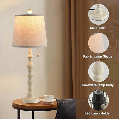 Terpsichore Lamps for Living Room Modern Farmhouse Table Lamp Bedside Reading Lamps Set of 2 Night Stands Bedroom Night Lamp,with Fabric Lamp Shade (White (Single Pack), High 26.25 in)