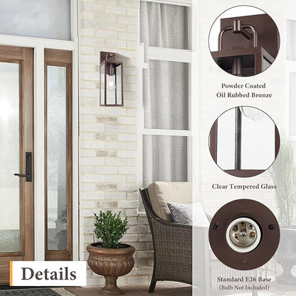 Transitional Outdoor Wall Sconce Light, 16 Inch Tall Modern Exterior Wall Lighting with Clear Glass, Anti-Rust Powder Coat Bronze Outside Lantern Lamp for Front Porch Doorway Patio, 1 Pack