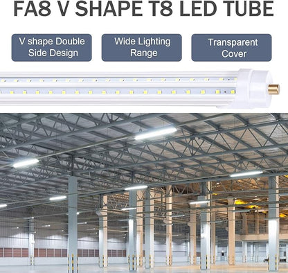 8FT FA8 Single Pin LED Bulbs, 65W (150W Equivalent) LED Tube Light, 6000K, Dual-Ended Power, Ballast Bypass, Clear Cover, Replace Existing T8 T10 T12 Fluorescent Light(25-Pack)