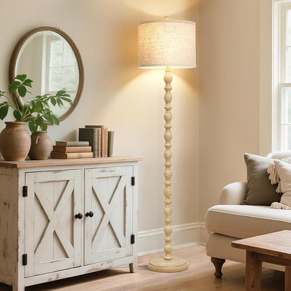 62" Floor Lamps for Living Room, Adjustable Color Temperature Standing Lamp, Vintage Farmhouse Floor Lamp with Rotary Switch, Rustic Resin Tall Lamps for Living Room, Bedroom, Office, Corner (Cream)
