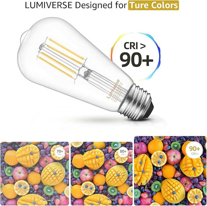 ST19 Dimmable LED Edison Bulb, 5.5W (60W Equivalent) 500LM, CRI 95+, 2700K Soft White, E26 Medium Base, Vintage Filament, Clear Glass, Standard Type A Lamp for Kitchen, Bathroom, Bedroom, 4 Pack