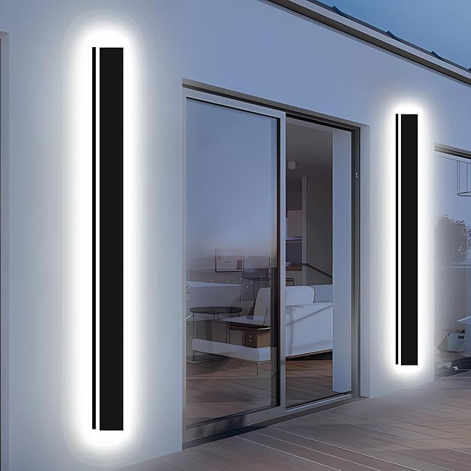 2pcs 31in Exterior Wall Lights,4.33in Wide Dimmable Modern Outdoor Wall Lights for Garage and Front Door,Linear Outdoor Wall Sconce IP65 Waterproof,Black LED Outdoor Long Light Fixture