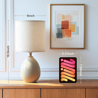 18.5" Table Lamps Set of 2 for Living Room Bedroom, Bedside Lamps for Night Stands, Desk Nightstand Lamp Dimmable, Modern Linen Cream Ceramic Lamps