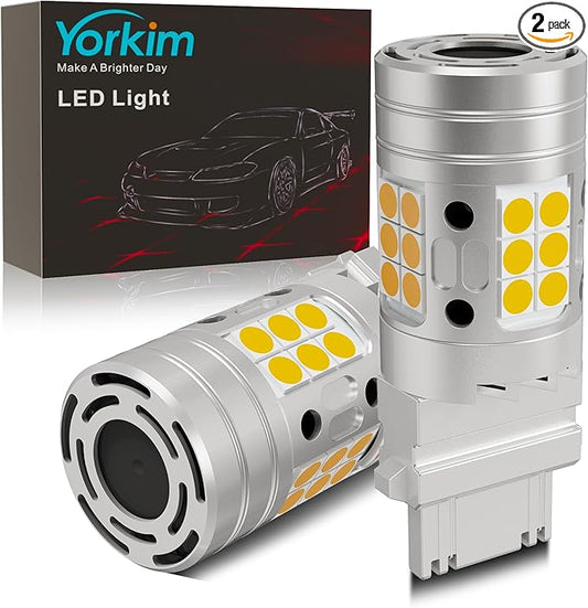 Yorkim Canbus 3157 Turn Signal Light Bulbs, Anti Hyper Flash, 3156 LED Bulb Amber with Cooling fan, 500% Brighter 3156 3057 4157 4114 LED Bulb, Pack of 2
