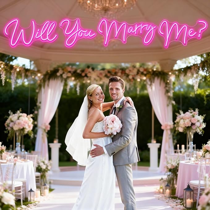 Super Large Will You Marry Me Neon Sign，80.1 inches Marry Me Sign Neon Light for Wedding Engagement Party Backdrop Wall Decor, Rose Red