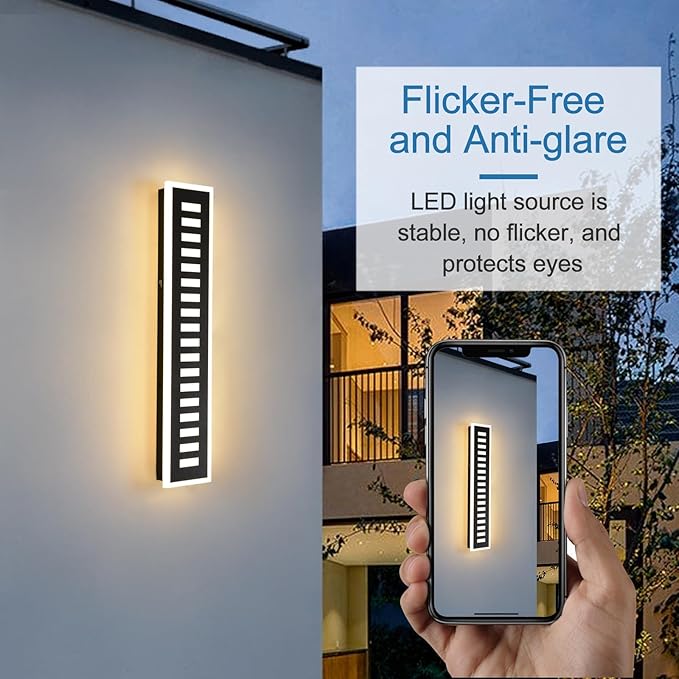 Modern Outdoor Wall Light,24W LED 3000K Black Exterior Lighting Fixture,23.6in Waterproof Acrylic Porch Sconce for Patio,Garage,Courtyard