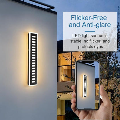 Modern Outdoor Wall Light,24W LED 3000K Black Exterior Lighting Fixture,23.6in Waterproof Acrylic Porch Sconce for Patio,Garage,Courtyard