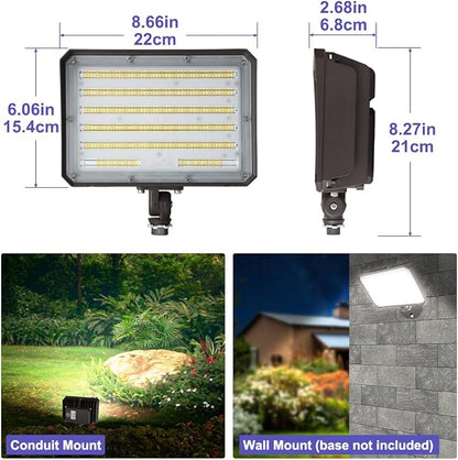 LED Flood Lights Outdoor with Dusk to Dawn Photocell, 3/4/5000K Security Lighting 100W 80W 60W Tunable, IP65 Waterproof Knuckle Mount Exterior Floodlights for Barn, Backyard, ETL Listed, 4 Pack