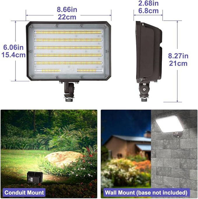 LED Flood Lights Outdoor with Dusk to Dawn Photocell, Security Lighting 100W 80W 60W Tunable, 3/4/5000K Adjustable Knuckle Mount Exterior Floodlights for Garage, Stadium, IP65 Waterproof 2 Pack
