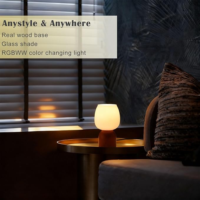 Small RGB Table Lamp for Bedroom, Remote Control Color Changing Desk Lights, with White Opal Glass Lamp Shade, for Living Room Nightstand,Light Brown