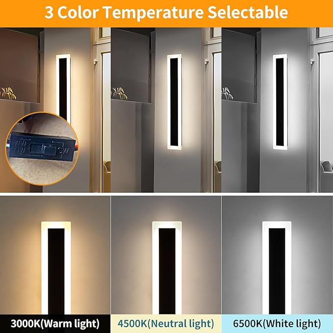 Mikeru 2Pack 31.4inch Modern Outdoor Exterior Wall Light, 3000k/4500k/6000k 3 Colors Switchable Large Outdoor Fixture Wall Mount, Ip65 Waterproof Modern Long Porch Light, Hardwired (Width: 5.5inch)