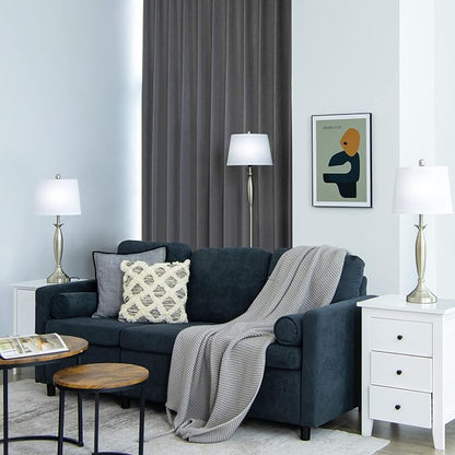 Tangkula 3-Piece Modern Lamp Set, 2 Table Lamps & 1 Floor Lamp with Weighted Base and Eye-Protecting Lamp Shade, Perfect for Bedroom & Living Room, 3 x E26 Bulbs Required (Nickel)