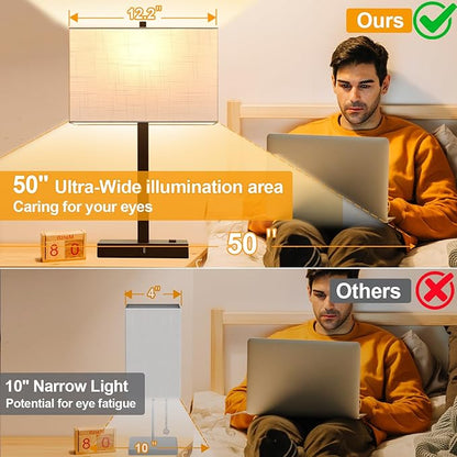 21" Touch Bedside lamps with 2 USB & AC Outlets, 3-Way Dimmable Bedside Table Lamps Set of 2 for Bedroom Living Room Office Reading, White Shade Lamps for Night Stands, 2700K LED Bulbs Included